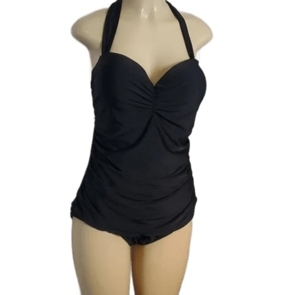 COCOSHIP Womens Swimsuit Black Size 5XL Halter One Piece
